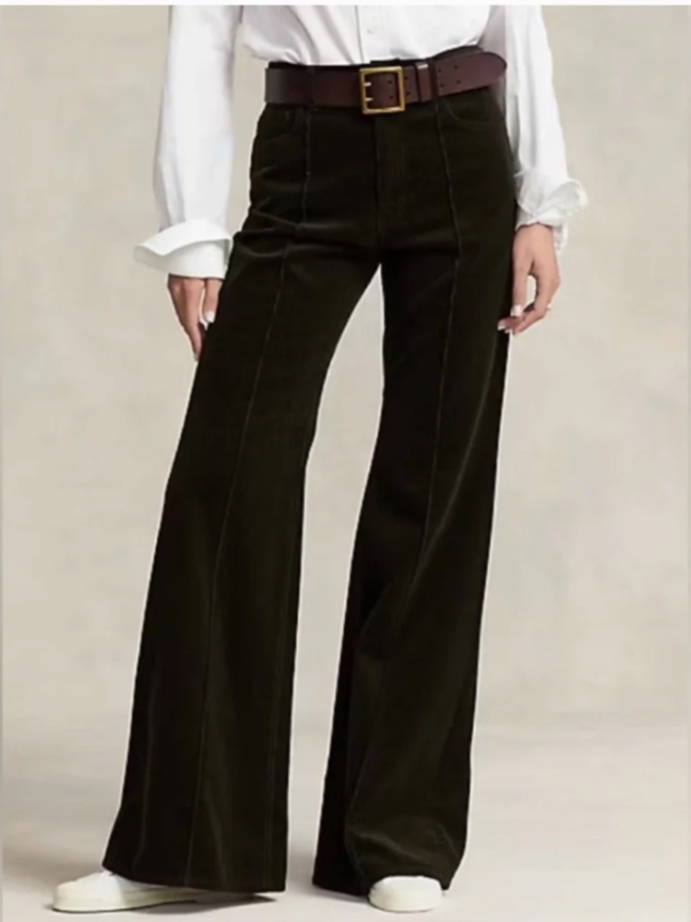 Polo Ralph Lauren Pintucked Corduroy Flare Wide Leg Pants Green